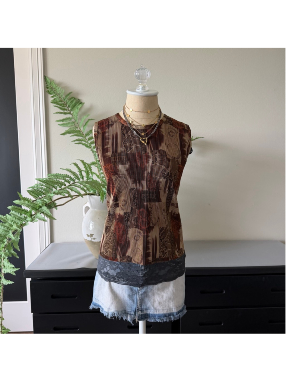 Plissé Size Small Vintage Print Pleated Top Satin Effect Grandma’s Couch Chic